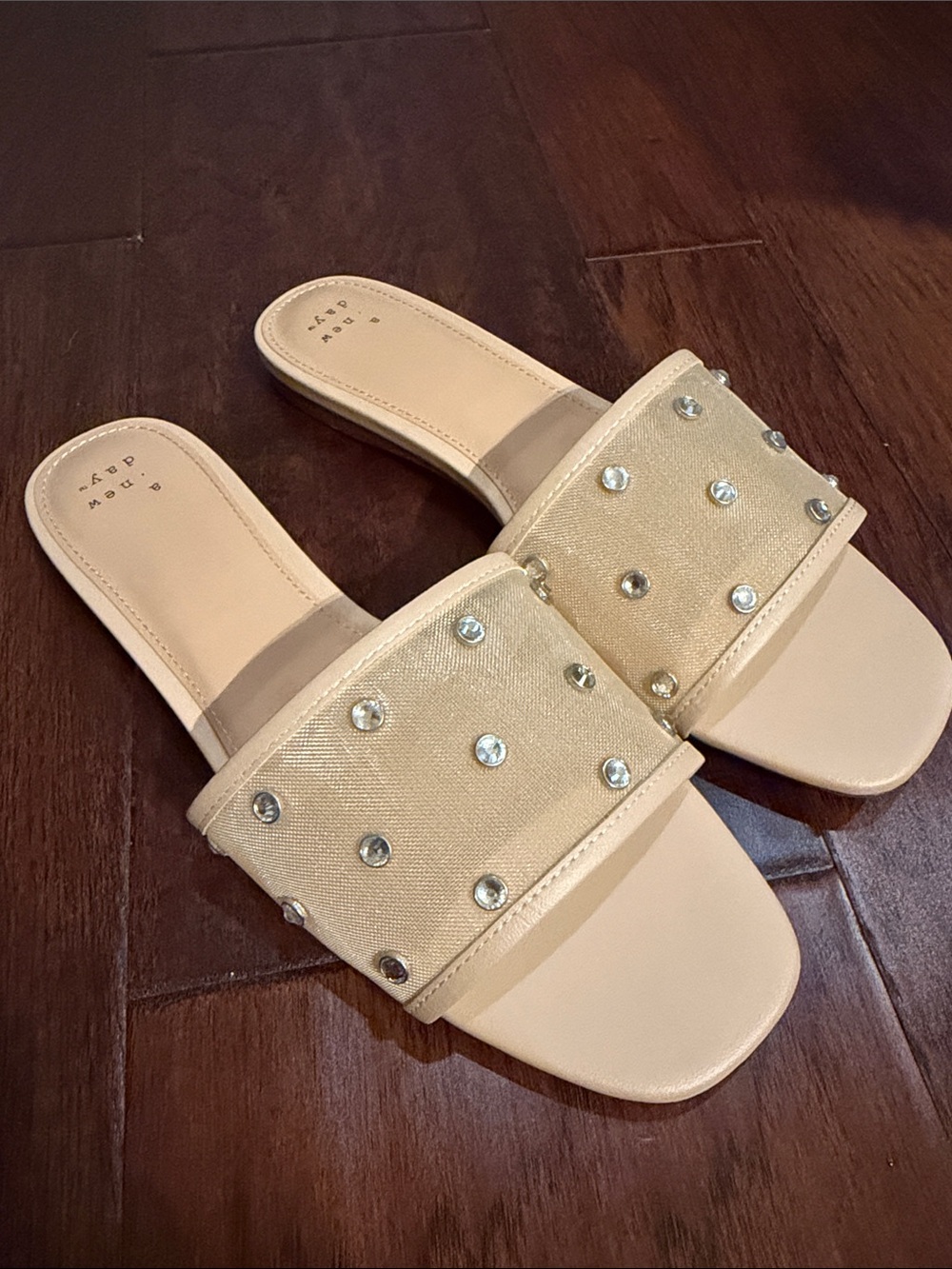 a new day Beige Crystal-Embellished Slide Sandals